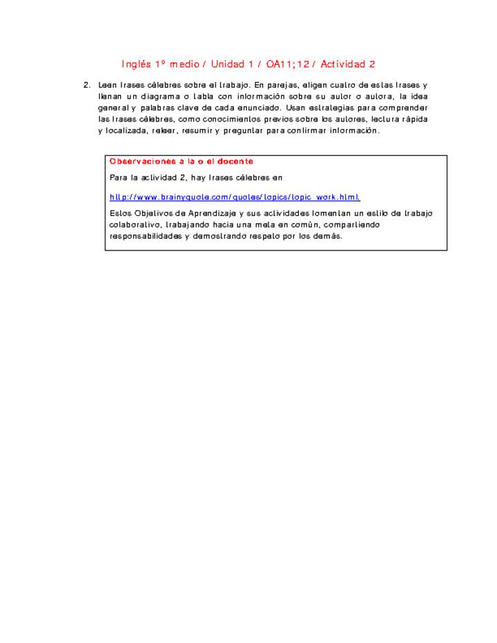 Inglés 1 medio-Unidad 1-OA11;12-Actividad 2 Inglés 1 medio-Unidad 1-OA11;12-Actividad 2
