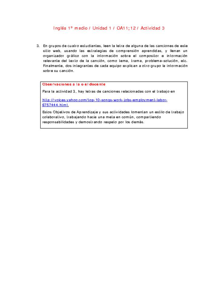 Inglés 1 medio-Unidad 1-OA11;12-Actividad 3 Inglés 1 medio-Unidad 1-OA11;12-Actividad 3