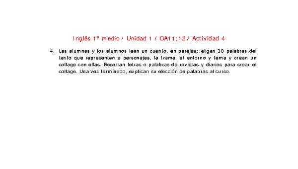 Inglés 1 medio-Unidad 1-OA11;12-Actividad 4 Inglés 1 medio-Unidad 1-OA11;12-Actividad 4