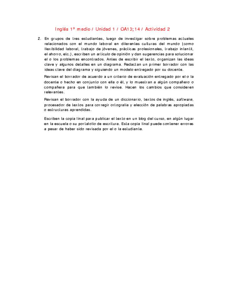 Inglés 1 medio-Unidad 1-OA13;14-Actividad 2 Inglés 1 medio-Unidad 1-OA13;14-Actividad 2