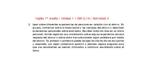 Inglés 1 medio-Unidad 1-OA13;14-Actividad 3 Inglés 1 medio-Unidad 1-OA13;14-Actividad 3