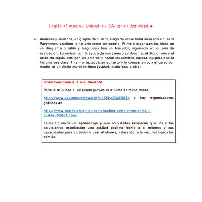 Inglés 1 medio-Unidad 1-OA13;14-Actividad 4 Inglés 1 medio-Unidad 1-OA13;14-Actividad 4