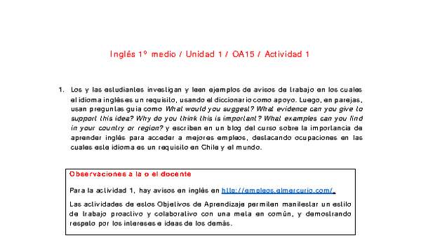 Inglés 1 medio-Unidad 1-OA15-Actividad 1 Inglés 1 medio-Unidad 1-OA15-Actividad 1