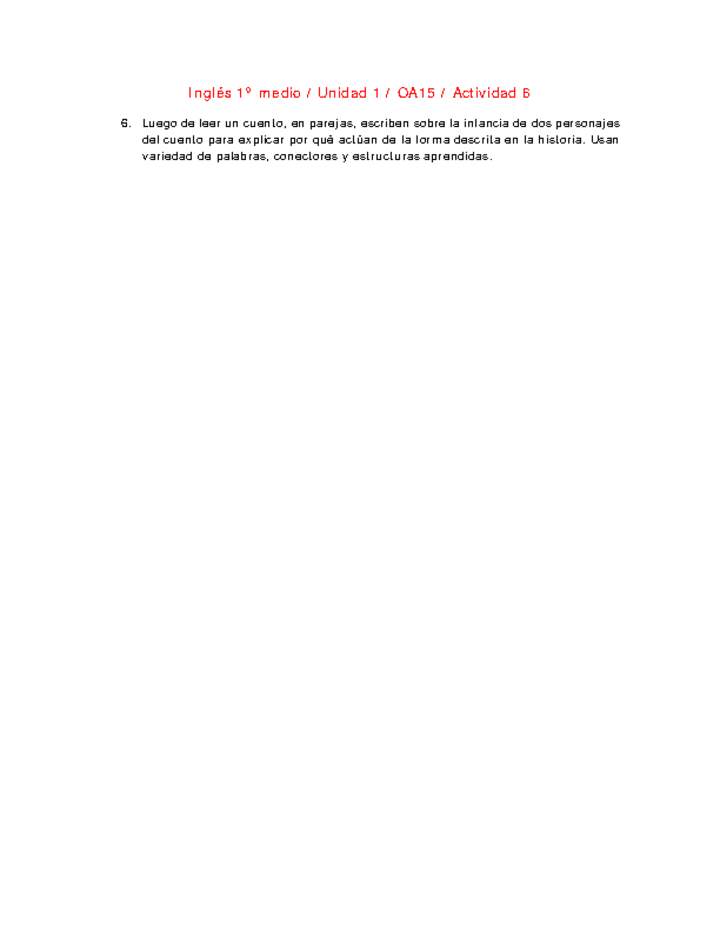 Inglés 1 medio-Unidad 1-OA15-Actividad 6 Inglés 1 medio-Unidad 1-OA15-Actividad 6