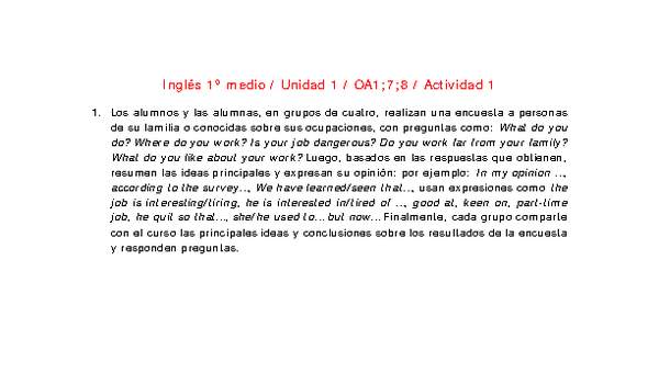 Inglés 1 medio-Unidad 1-OA1;7;8-Actividad 1 Inglés 1 medio-Unidad 1-OA1;7;8-Actividad 1