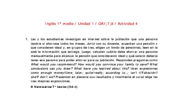 Inglés 1 medio-Unidad 1-OA1;7;8-Actividad 4 Inglés 1 medio-Unidad 1-OA1;7;8-Actividad 4