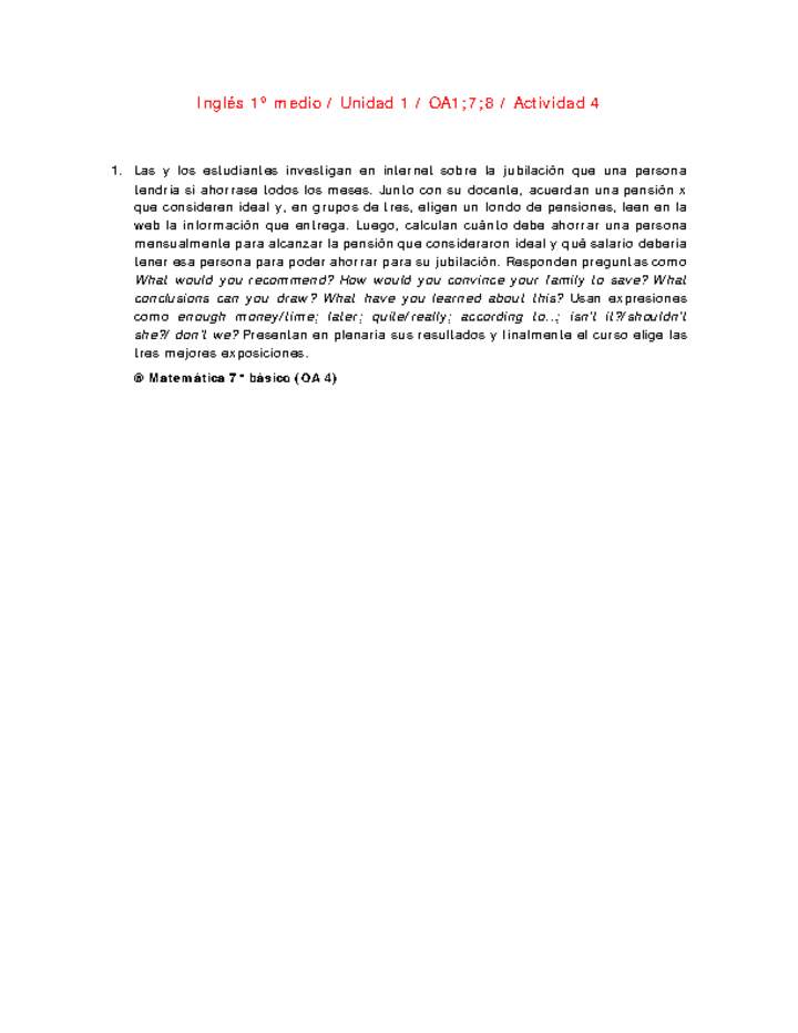 Inglés 1 medio-Unidad 1-OA1;7;8-Actividad 4 Inglés 1 medio-Unidad 1-OA1;7;8-Actividad 4