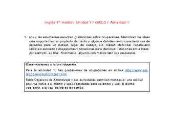 Inglés 1 medio-Unidad 1-OA2;3-Actividad 1 Inglés 1 medio-Unidad 1-OA2;3-Actividad 1