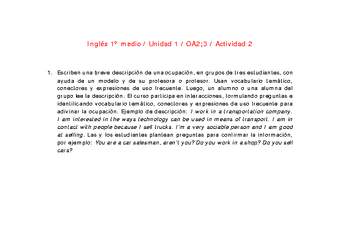 Inglés 1 medio-Unidad 1-OA2;3-Actividad 2 Inglés 1 medio-Unidad 1-OA2;3-Actividad 2