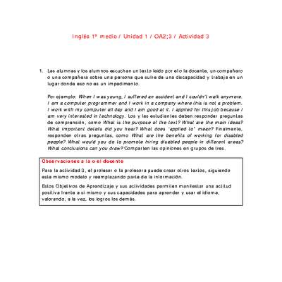 Inglés 1 medio-Unidad 1-OA2;3-Actividad 3 Inglés 1 medio-Unidad 1-OA2;3-Actividad 3