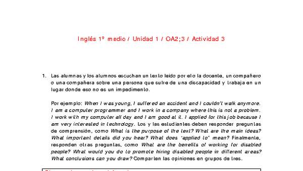 Inglés 1 medio-Unidad 1-OA2;3-Actividad 3 Inglés 1 medio-Unidad 1-OA2;3-Actividad 3