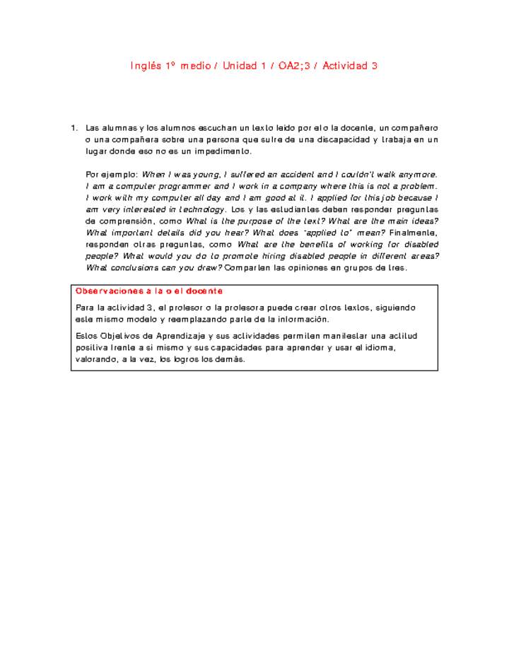 Inglés 1 medio-Unidad 1-OA2;3-Actividad 3 Inglés 1 medio-Unidad 1-OA2;3-Actividad 3
