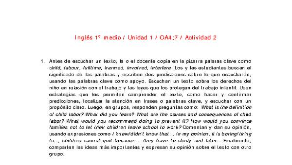 Inglés 1 medio-Unidad 1-OA4;7-Actividad 2 Inglés 1 medio-Unidad 1-OA4;7-Actividad 2