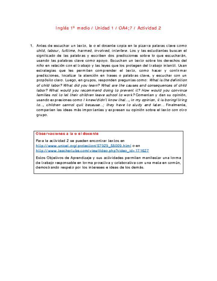 Inglés 1 medio-Unidad 1-OA4;7-Actividad 2 Inglés 1 medio-Unidad 1-OA4;7-Actividad 2