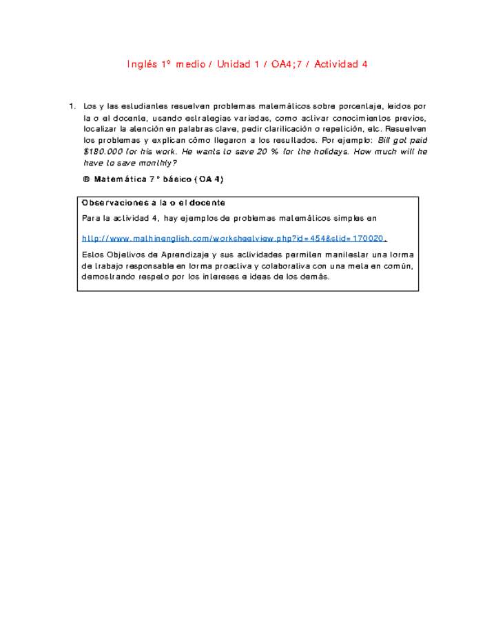 Inglés 1 medio-Unidad 1-OA4;7-Actividad 4 Inglés 1 medio-Unidad 1-OA4;7-Actividad 4
