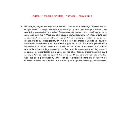 Inglés 1 medio-Unidad 1-OA5;6-Actividad 2 Inglés 1 medio-Unidad 1-OA5;6-Actividad 2