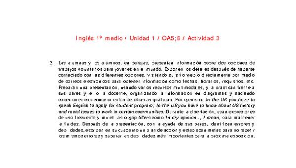 Inglés 1 medio-Unidad 1-OA5;6-Actividad 3 Inglés 1 medio-Unidad 1-OA5;6-Actividad 3