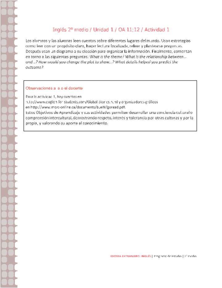 Inglés 2 medio-Unidad 1-OA11;12-Actividad 1 Inglés 2 medio-Unidad 1-OA11;12-Actividad 1
