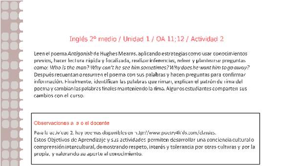 Inglés 2 medio-Unidad 1-OA11;12-Actividad 2 Inglés 2 medio-Unidad 1-OA11;12-Actividad 2
