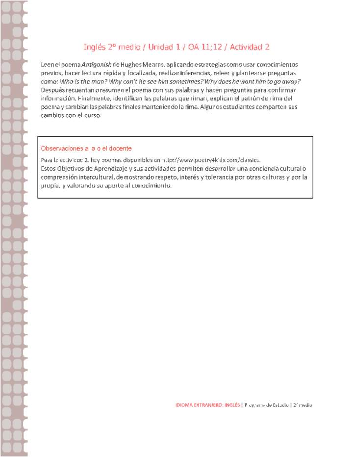 Inglés 2 medio-Unidad 1-OA11;12-Actividad 2 Inglés 2 medio-Unidad 1-OA11;12-Actividad 2