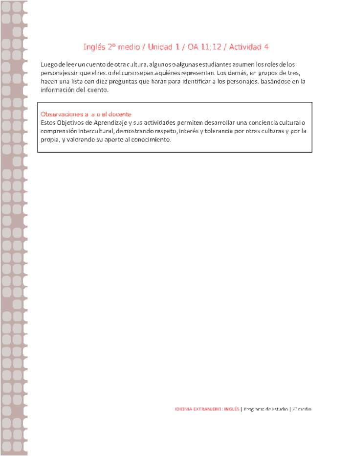 Inglés 2 medio-Unidad 1-OA11;12-Actividad 4 Inglés 2 medio-Unidad 1-OA11;12-Actividad 4