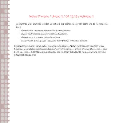Inglés 2 medio-Unidad 1-OA15;16-Actividad 1 Inglés 2 medio-Unidad 1-OA15;16-Actividad 1