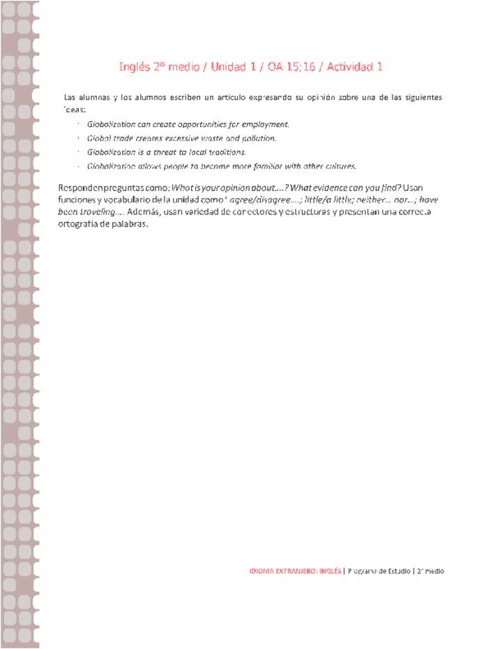 Inglés 2 medio-Unidad 1-OA15;16-Actividad 1 Inglés 2 medio-Unidad 1-OA15;16-Actividad 1