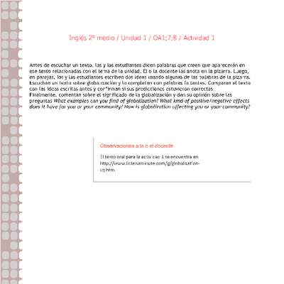 Inglés 2 medio-Unidad 1-OA1;7;8-Actividad 1 Inglés 2 medio-Unidad 1-OA1;7;8-Actividad 1