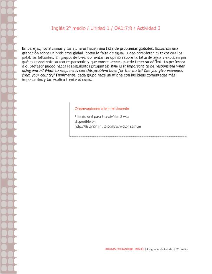 Inglés 2 medio-Unidad 1-OA1;7;8-Actividad 3 Inglés 2 medio-Unidad 1-OA1;7;8-Actividad 3