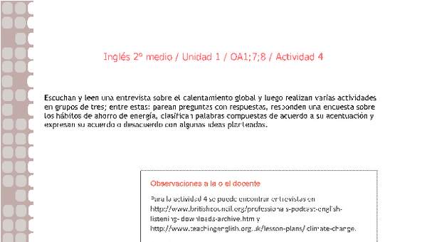Inglés 2 medio-Unidad 1-OA1;7;8-Actividad 4 Inglés 2 medio-Unidad 1-OA1;7;8-Actividad 4
