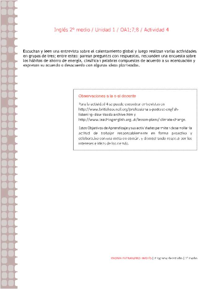 Inglés 2 medio-Unidad 1-OA1;7;8-Actividad 4 Inglés 2 medio-Unidad 1-OA1;7;8-Actividad 4