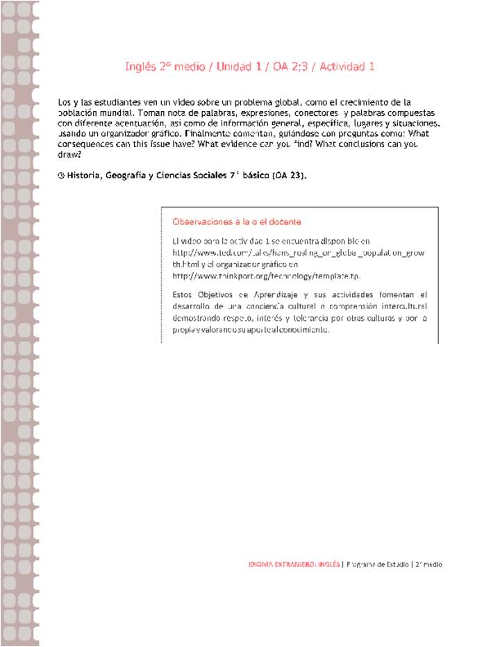 Inglés 2 medio-Unidad 1-OA2;3-Actividad 1 Inglés 2 medio-Unidad 1-OA2;3-Actividad 1