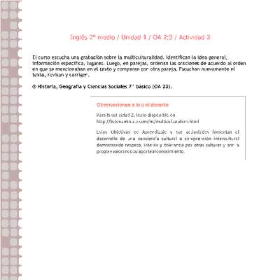 Inglés 2 medio-Unidad 1-OA2;3-Actividad 2 Inglés 2 medio-Unidad 1-OA2;3-Actividad 2