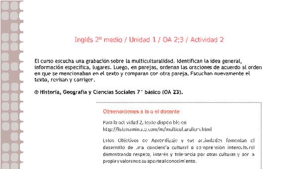 Inglés 2 medio-Unidad 1-OA2;3-Actividad 2 Inglés 2 medio-Unidad 1-OA2;3-Actividad 2