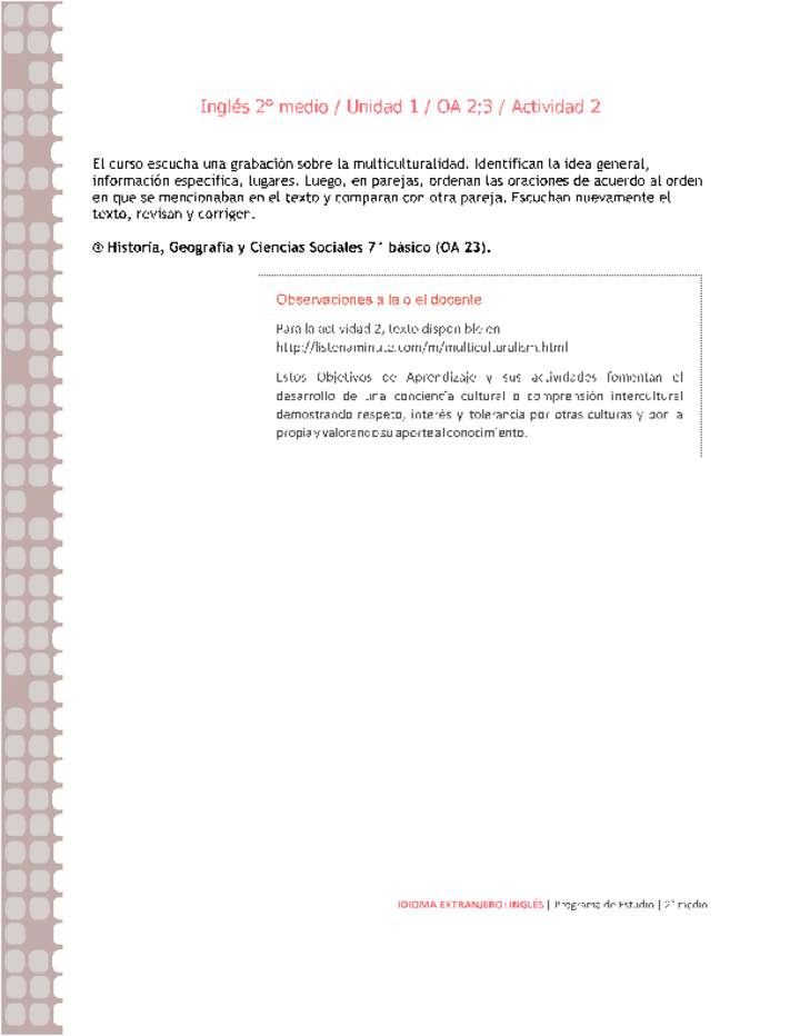 Inglés 2 medio-Unidad 1-OA2;3-Actividad 2 Inglés 2 medio-Unidad 1-OA2;3-Actividad 2