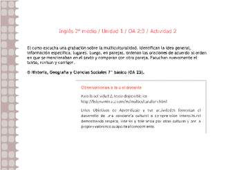 Inglés 2 medio-Unidad 1-OA2;3-Actividad 2 Inglés 2 medio-Unidad 1-OA2;3-Actividad 2