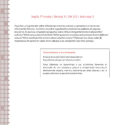 Inglés 2 medio-Unidad 1-OA2;3-Actividad 3 Inglés 2 medio-Unidad 1-OA2;3-Actividad 3