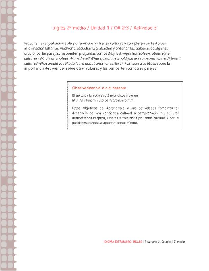 Inglés 2 medio-Unidad 1-OA2;3-Actividad 3 Inglés 2 medio-Unidad 1-OA2;3-Actividad 3