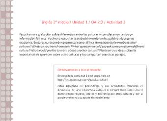 Inglés 2 medio-Unidad 1-OA2;3-Actividad 3 Inglés 2 medio-Unidad 1-OA2;3-Actividad 3