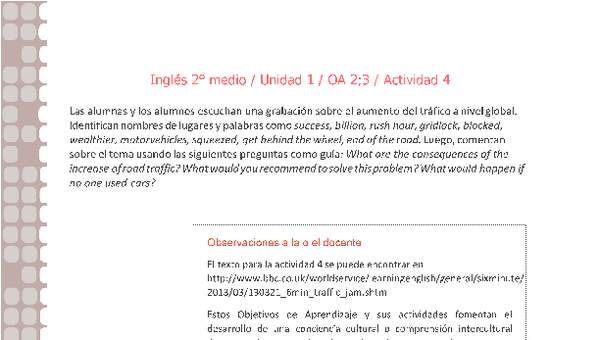Inglés 2 medio-Unidad 1-OA2;3-Actividad 4 Inglés 2 medio-Unidad 1-OA2;3-Actividad 4