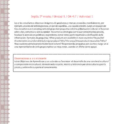 Inglés 2 medio-Unidad 1-OA4;7-Actividad 1 Inglés 2 medio-Unidad 1-OA4;7-Actividad 1