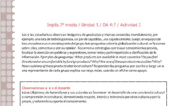 Inglés 2 medio-Unidad 1-OA4;7-Actividad 1 Inglés 2 medio-Unidad 1-OA4;7-Actividad 1