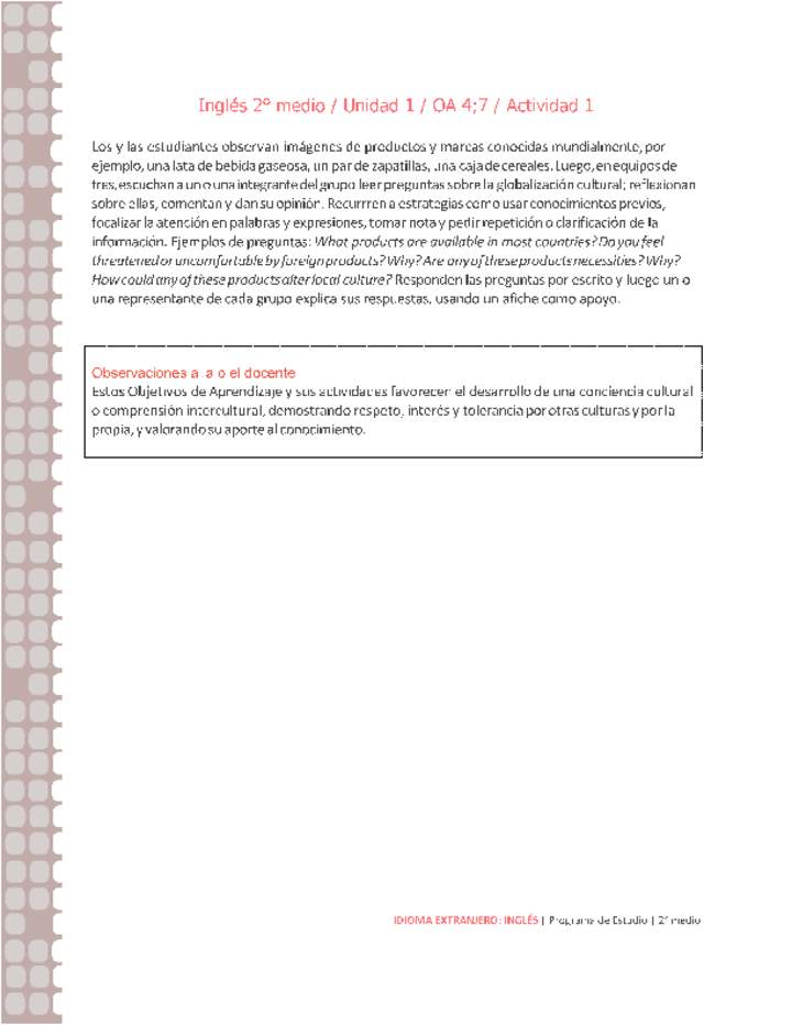 Inglés 2 medio-Unidad 1-OA4;7-Actividad 1 Inglés 2 medio-Unidad 1-OA4;7-Actividad 1