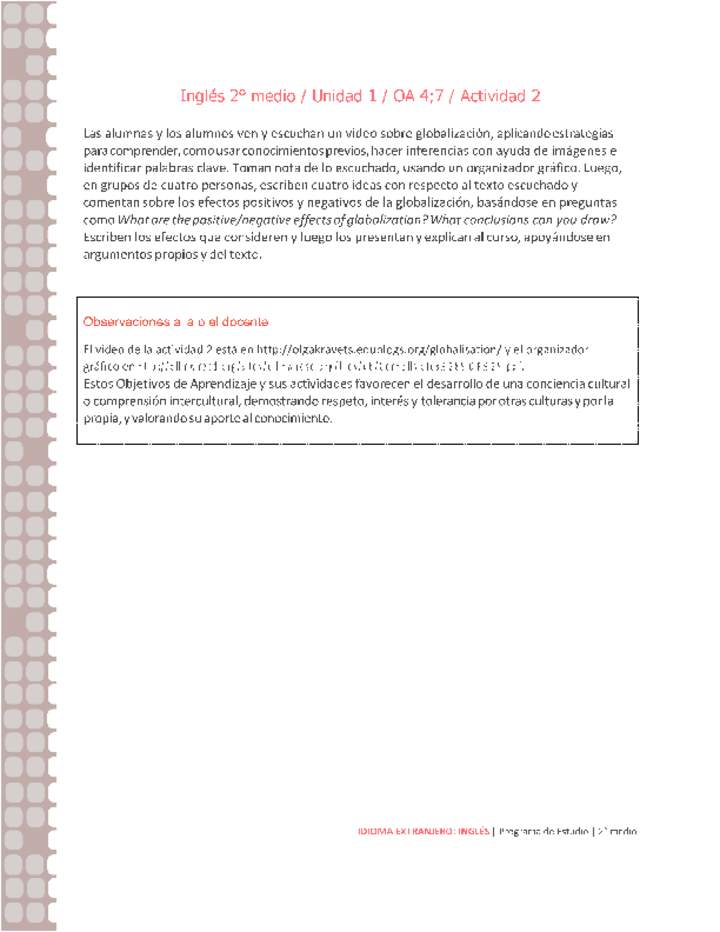 Inglés 2 medio-Unidad 1-OA4;7-Actividad 2 Inglés 2 medio-Unidad 1-OA4;7-Actividad 2
