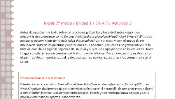 Inglés 2 medio-Unidad 1-OA4;7-Actividad 3 Inglés 2 medio-Unidad 1-OA4;7-Actividad 3