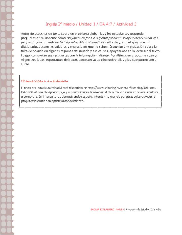 Inglés 2 medio-Unidad 1-OA4;7-Actividad 3 Inglés 2 medio-Unidad 1-OA4;7-Actividad 3