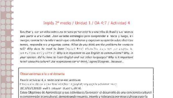 Inglés 2 medio-Unidad 1-OA4;7-Actividad 4 Inglés 2 medio-Unidad 1-OA4;7-Actividad 4