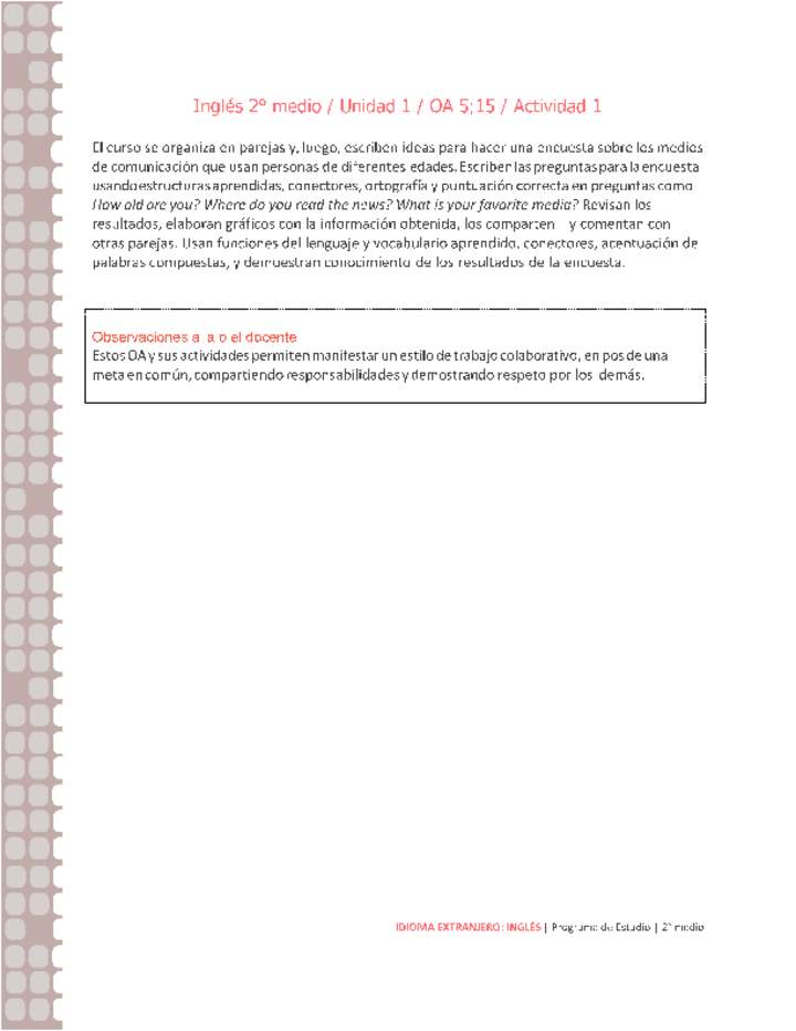 Inglés 2 medio-Unidad 1-OA5;15-Actividad 1 Inglés 2 medio-Unidad 1-OA5;15-Actividad 1