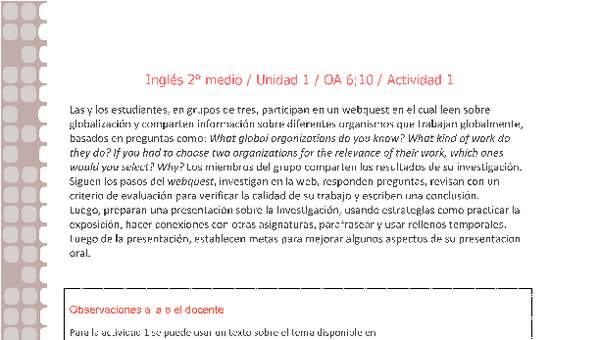 Inglés 2 medio-Unidad 1-OA6;10-Actividad 1 Inglés 2 medio-Unidad 1-OA6;10-Actividad 1
