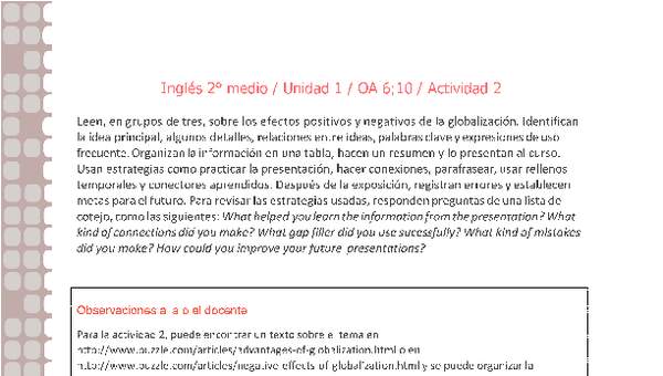Inglés 2 medio-Unidad 1-OA6;10-Actividad 2 Inglés 2 medio-Unidad 1-OA6;10-Actividad 2